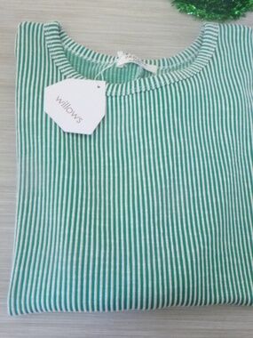 ZENANA SOFT BOXY BOHO TOP XL NWT GREEN+WHITE MICRO-STRIPE